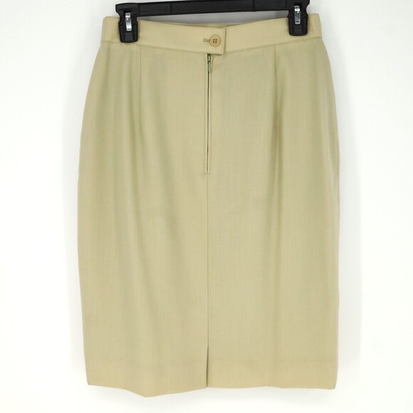 Louis Feraud Skirt Womens 8 Beige Gold Wool Blend Lined Pencil Back Zip Vintage - Picture 2 of 12